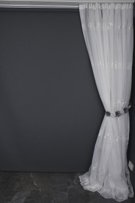 BRODE 1850 DESEN BEYAZ RENK TEK KANAT Hazır dikilmiş Pileli Fon Perde 300*260 cm - 8