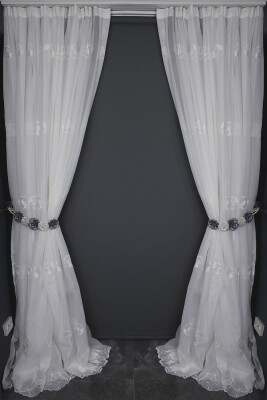 BRODE 1850 DESEN BEYAZ RENK TEK KANAT Hazır dikilmiş Pileli Fon Perde 300*260 cm - 9