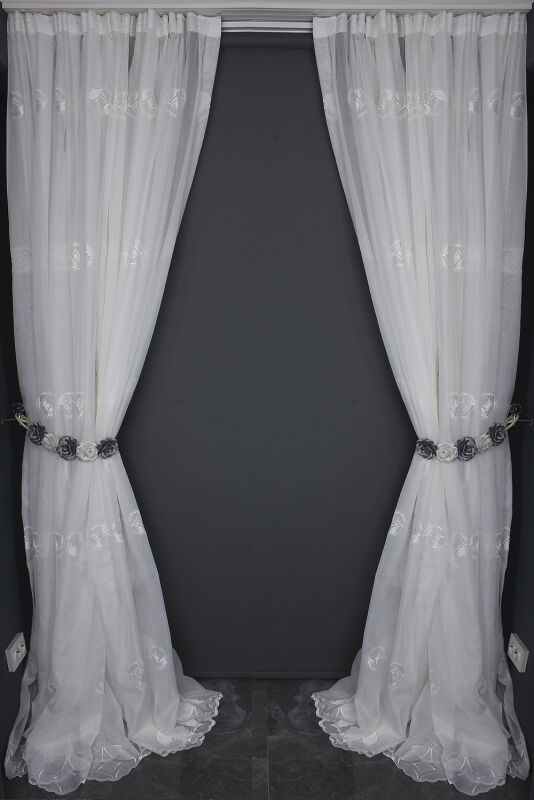 BRODE 1850 DESEN BEYAZ RENK TEK KANAT Hazır dikilmiş Pileli Fon Perde 300*260 cm - 9