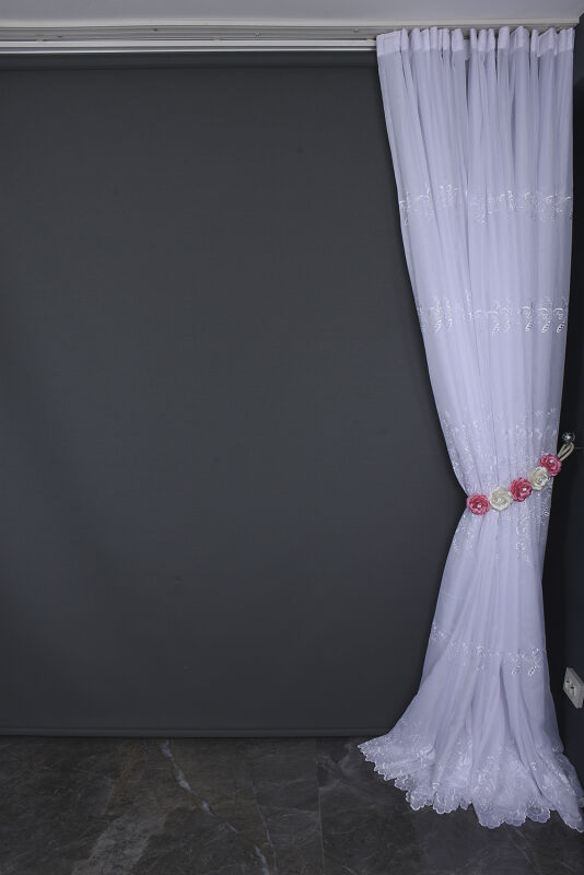 BRODE 2050 DESEN BEYAZ RENK TEK KANAT Hazır dikilmiş Pileli Fon Perde 300*260 cm - 11