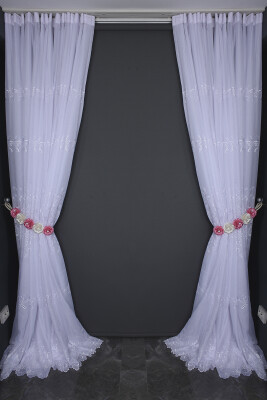 BRODE 2050 DESEN BEYAZ RENK TEK KANAT Hazır dikilmiş Pileli Fon Perde 300*260 cm - 12