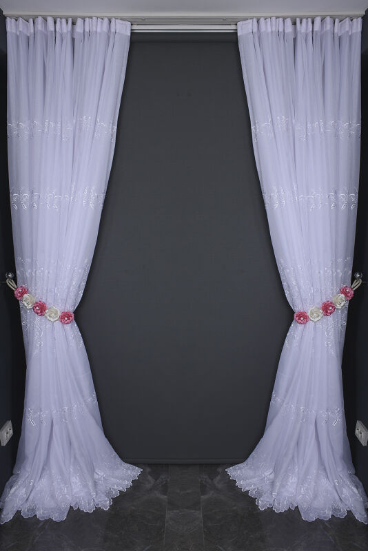 BRODE 2050 DESEN BEYAZ RENK TEK KANAT Hazır dikilmiş Pileli Fon Perde 300*260 cm - 12