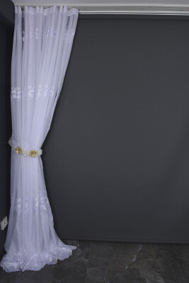 BRODE 2150 DESEN BEYAZ RENK TEK KANAT Hazır dikilmiş Pileli Fon Perde 300*260 cm - 9