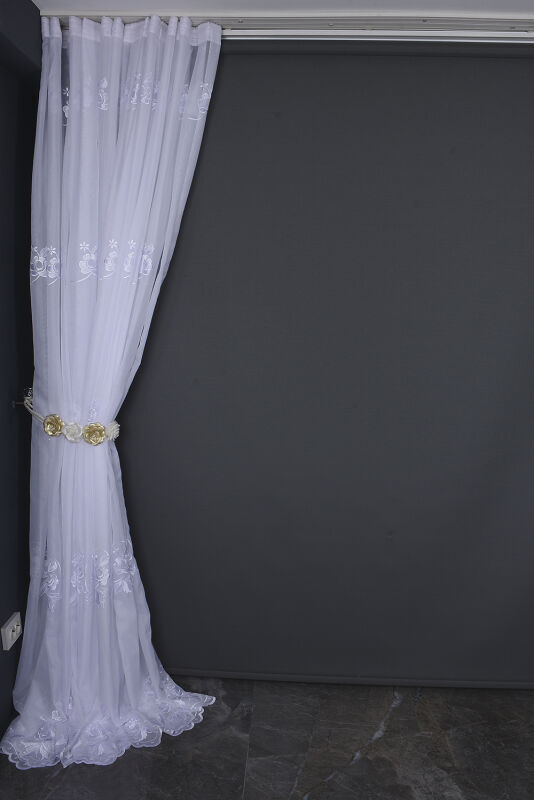 BRODE 2150 DESEN BEYAZ RENK TEK KANAT Hazır dikilmiş Pileli Fon Perde 300*260 cm - 9