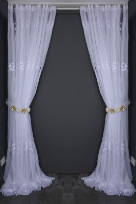 BRODE 2150 DESEN BEYAZ RENK TEK KANAT Hazır dikilmiş Pileli Fon Perde 300*260 cm - 11