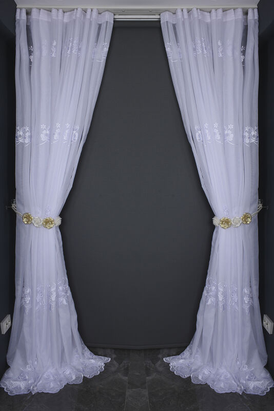 BRODE 2150 DESEN BEYAZ RENK TEK KANAT Hazır dikilmiş Pileli Fon Perde 300*260 cm - 11