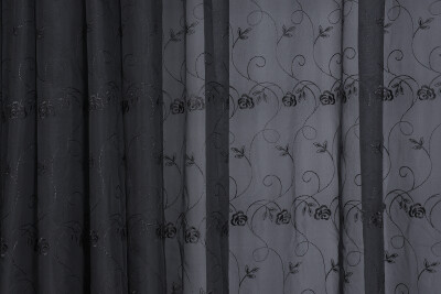 BRODE 2350 DESEN SİYAH RENK TEK KANAT Hazır dikilmiş Pileli Fon Perde 300*260 cm - AKÇA TEKSTİL