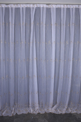 BRODE 2450 DESEN BEYAZ RENK TEK KANAT Hazır dikilmiş Pileli Fon Perde 300*260 cm - AKÇA TEKSTİL