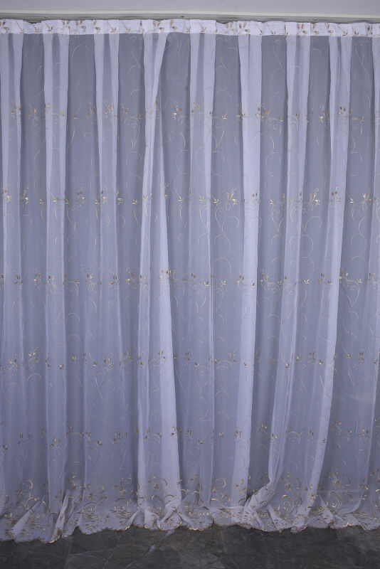 BRODE 2450 DESEN BEYAZ RENK TEK KANAT Hazır dikilmiş Pileli Fon Perde 300*260 cm - 1