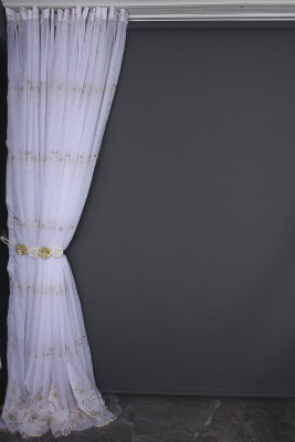 BRODE 2450 DESEN BEYAZ RENK TEK KANAT Hazır dikilmiş Pileli Fon Perde 300*260 cm - 12