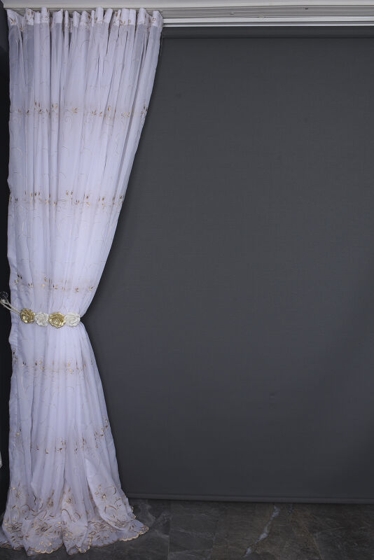 BRODE 2450 DESEN BEYAZ RENK TEK KANAT Hazır dikilmiş Pileli Fon Perde 300*260 cm - 12