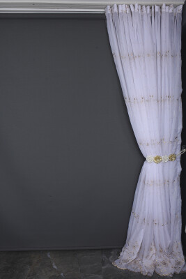 BRODE 2450 DESEN BEYAZ RENK TEK KANAT Hazır dikilmiş Pileli Fon Perde 300*260 cm - 13