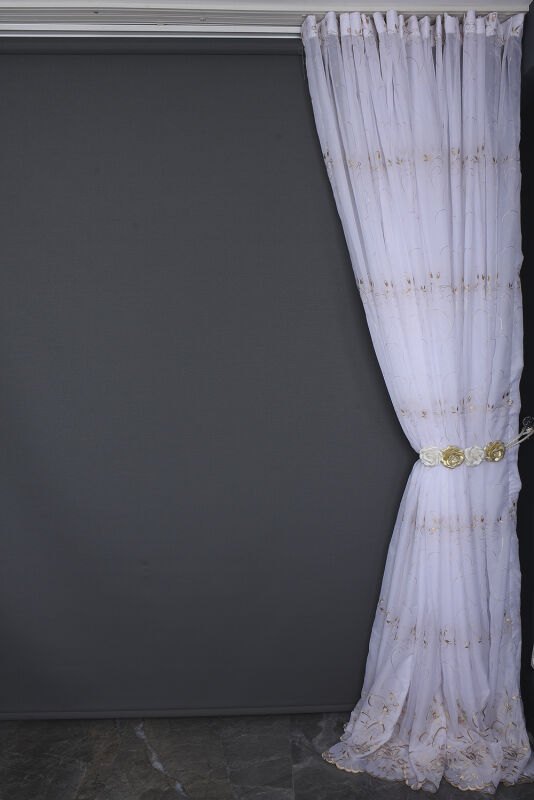 BRODE 2450 DESEN BEYAZ RENK TEK KANAT Hazır dikilmiş Pileli Fon Perde 300*260 cm - 13