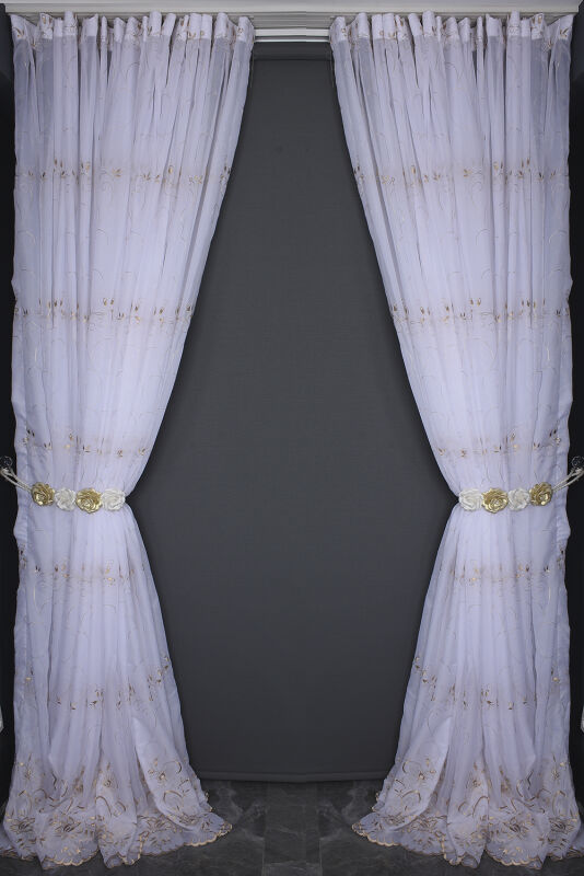 BRODE 2450 DESEN BEYAZ RENK TEK KANAT Hazır dikilmiş Pileli Fon Perde 300*260 cm - 14