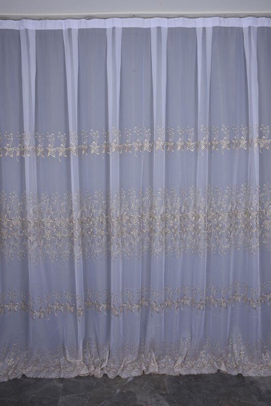 BRODE 2550 DESEN BEYAZ RENK TEK KANAT Hazır dikilmiş Pileli Fon Perde 300*260 cm - 1