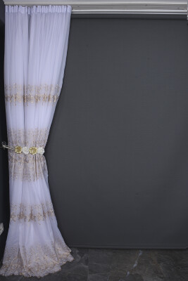 BRODE 2550 DESEN BEYAZ RENK TEK KANAT Hazır dikilmiş Pileli Fon Perde 300*260 cm - 11