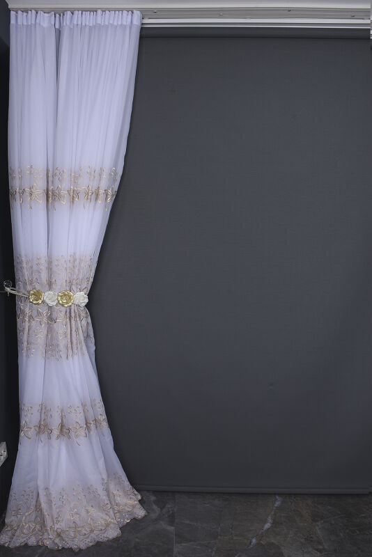 BRODE 2550 DESEN BEYAZ RENK TEK KANAT Hazır dikilmiş Pileli Fon Perde 300*260 cm - 11