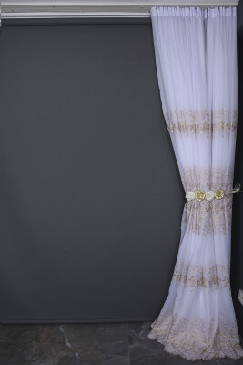 BRODE 2550 DESEN BEYAZ RENK TEK KANAT Hazır dikilmiş Pileli Fon Perde 300*260 cm - 12