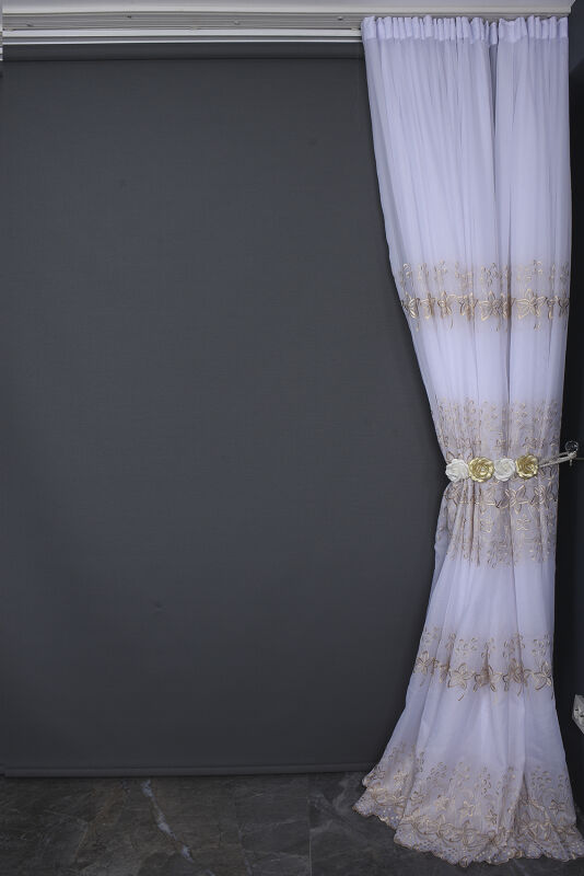 BRODE 2550 DESEN BEYAZ RENK TEK KANAT Hazır dikilmiş Pileli Fon Perde 300*260 cm - 12