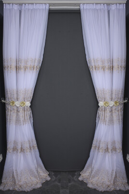 BRODE 2550 DESEN BEYAZ RENK TEK KANAT Hazır dikilmiş Pileli Fon Perde 300*260 cm - 13