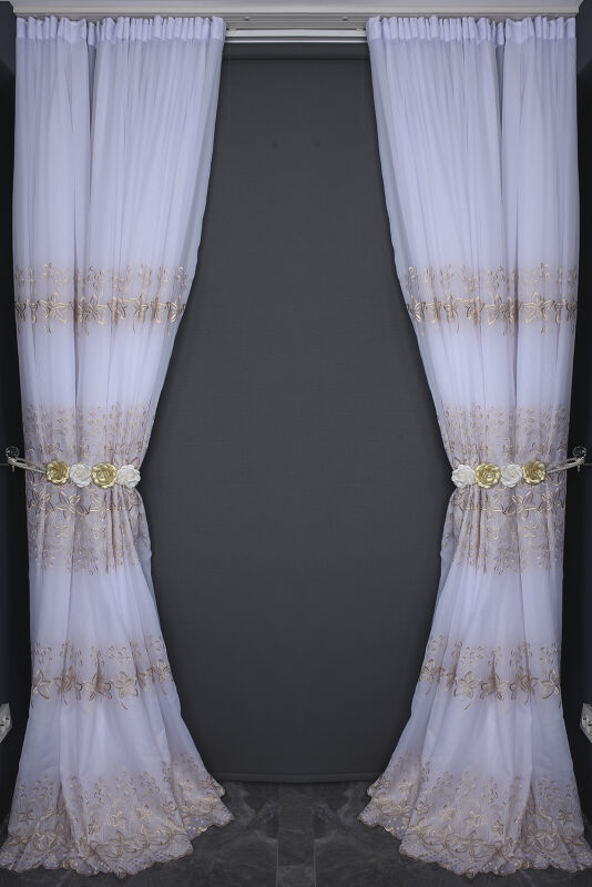 BRODE 2550 DESEN BEYAZ RENK TEK KANAT Hazır dikilmiş Pileli Fon Perde 300*260 cm - 13