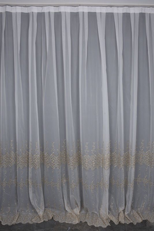 BRODE 2650 DESEN BEYAZ RENK TEK KANAT Hazır dikilmiş Pileli Fon Perde 300*260 cm - 1