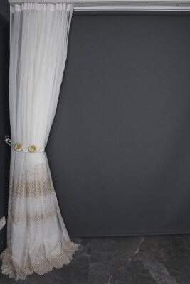 BRODE 2650 DESEN BEYAZ RENK TEK KANAT Hazır dikilmiş Pileli Fon Perde 300*260 cm - 11