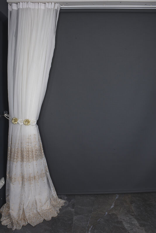 BRODE 2650 DESEN BEYAZ RENK TEK KANAT Hazır dikilmiş Pileli Fon Perde 300*260 cm - 11