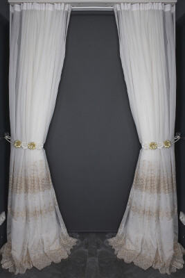 BRODE 2650 DESEN BEYAZ RENK TEK KANAT Hazır dikilmiş Pileli Fon Perde 300*260 cm - 13