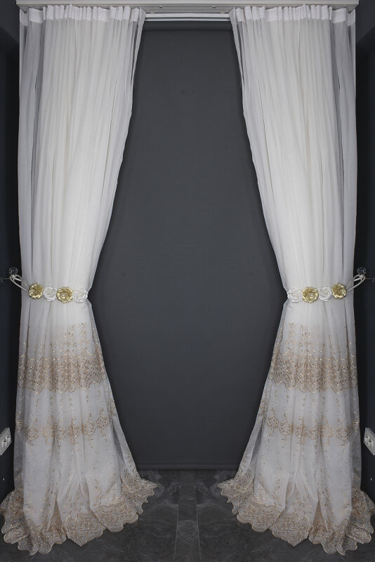 BRODE 2650 DESEN BEYAZ RENK TEK KANAT Hazır dikilmiş Pileli Fon Perde 300*260 cm - 13