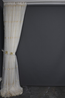 BRODE 2750 DESEN KREM RENK TEK KANAT Hazır dikilmiş Pileli Fon Perde 300*260 cm - 10