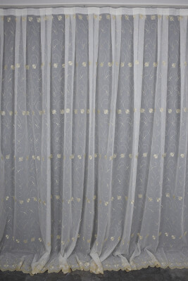 BRODE 2750 DESEN KREM RENK TEK KANAT Hazır dikilmiş Pileli Fon Perde 300*260 cm - AKÇA TEKSTİL