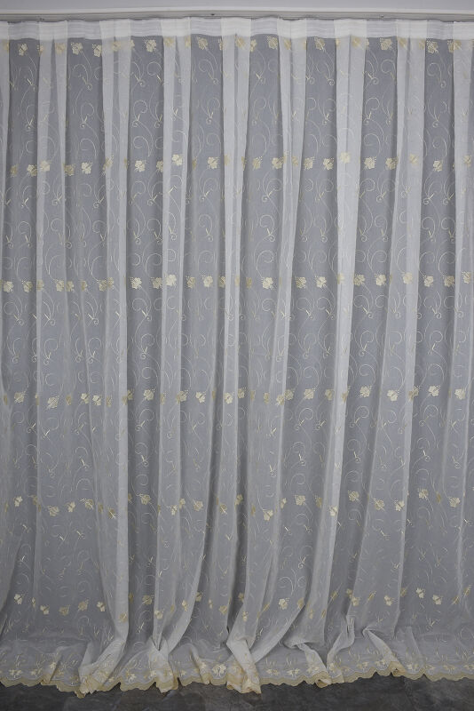 BRODE 2750 DESEN KREM RENK TEK KANAT Hazır dikilmiş Pileli Fon Perde 300*260 cm - 1