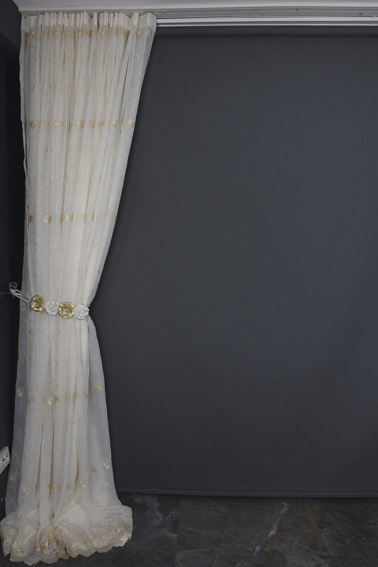 BRODE 2750 DESEN KREM RENK TEK KANAT Hazır dikilmiş Pileli Fon Perde 300*260 cm - 10