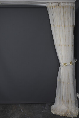 BRODE 2750 DESEN KREM RENK TEK KANAT Hazır dikilmiş Pileli Fon Perde 300*260 cm - 11