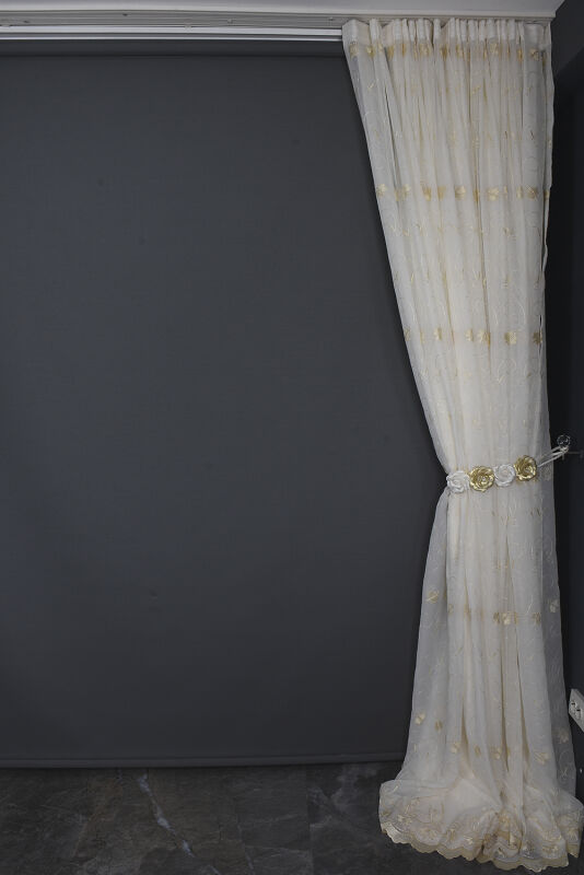 BRODE 2750 DESEN KREM RENK TEK KANAT Hazır dikilmiş Pileli Fon Perde 300*260 cm - 11