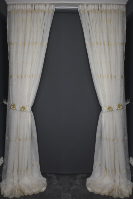 BRODE 2750 DESEN KREM RENK TEK KANAT Hazır dikilmiş Pileli Fon Perde 300*260 cm - 12