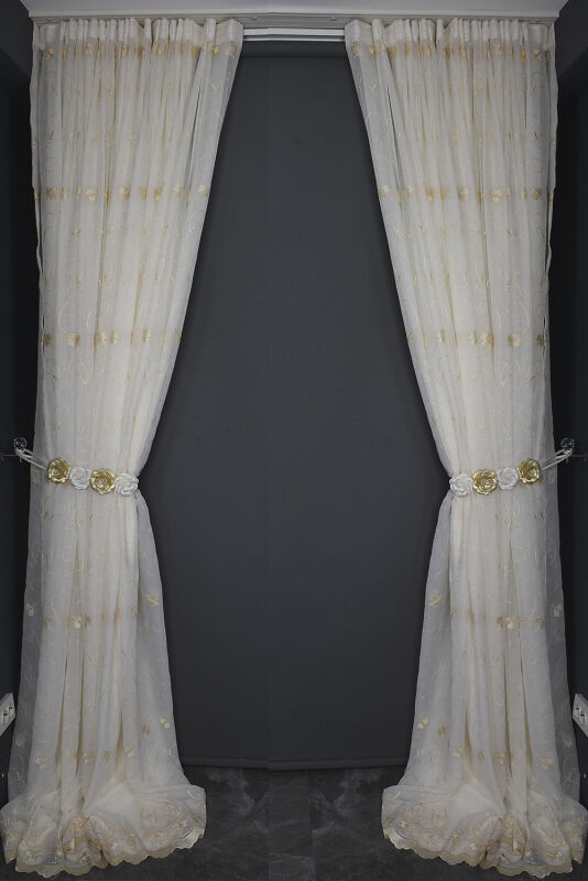 BRODE 2750 DESEN KREM RENK TEK KANAT Hazır dikilmiş Pileli Fon Perde 300*260 cm - 12