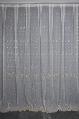 BRODE 2850 DESEN KREM RENK TEK KANAT Hazır dikilmiş Pileli Fon Perde 300*260 cm - AKÇA TEKSTİL