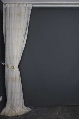 BRODE 2850 DESEN KREM RENK TEK KANAT Hazır dikilmiş Pileli Fon Perde 300*260 cm - 9