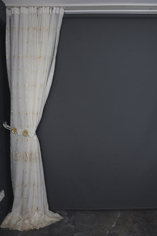 BRODE 2850 DESEN KREM RENK TEK KANAT Hazır dikilmiş Pileli Fon Perde 300*260 cm - 9