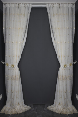 BRODE 2850 DESEN KREM RENK TEK KANAT Hazır dikilmiş Pileli Fon Perde 300*260 cm - 11