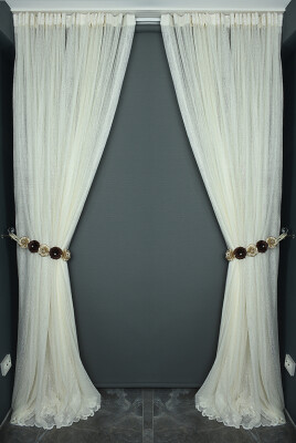 BRS RAŞEL MODEL KREM RENK TEK KANAT Hazır dikilmiş Pileli Fon Perde 300*260 cm - 7