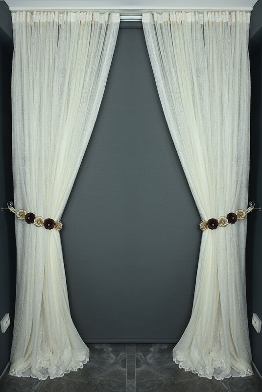 BRS RAŞEL MODEL KREM RENK TEK KANAT Hazır dikilmiş Pileli Fon Perde 300*260 cm - 7