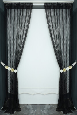 BÜYÜK BAKLAVA MODEL SİYAH RENK TEK KANAT Pileli Fon Perde 75*260 cm - 6