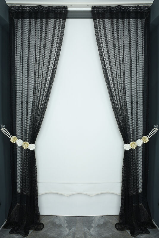 BÜYÜK BAKLAVA MODEL SİYAH RENK TEK KANAT Pileli Fon Perde 75*260 cm - 6