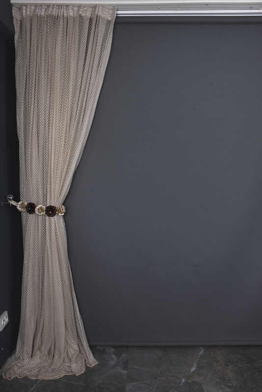 BÜYÜK BAKLAVA MODEL VİZON RENK TEK KANAT Hazır dikilmiş Pileli Fon Perde 300*260 cm - 7