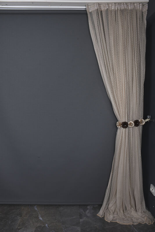 BÜYÜK BAKLAVA MODEL VİZON RENK TEK KANAT Hazır dikilmiş Pileli Fon Perde 300*260 cm - 8