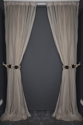 BÜYÜK BAKLAVA MODEL VİZON RENK TEK KANAT Hazır dikilmiş Pileli Fon Perde 300*260 cm - 9