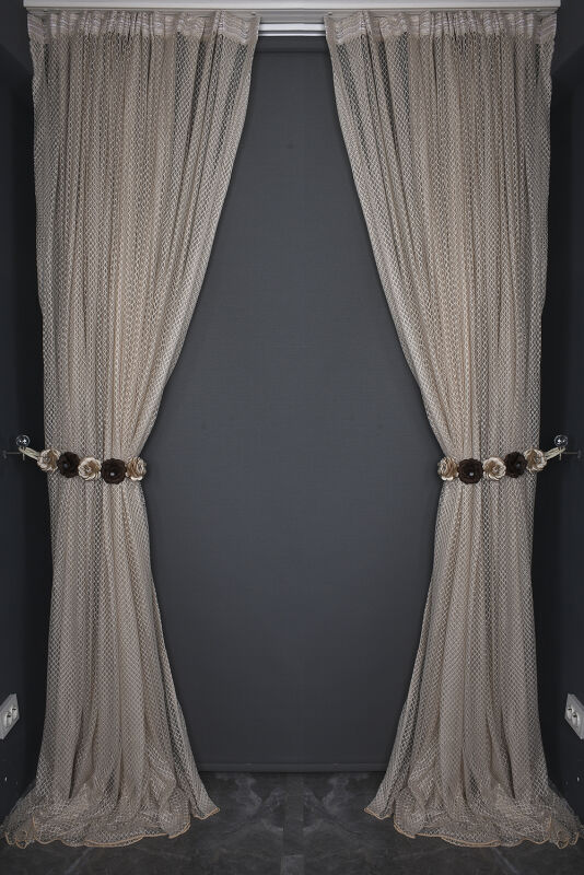 BÜYÜK BAKLAVA MODEL VİZON RENK TEK KANAT Hazır dikilmiş Pileli Fon Perde 300*260 cm - 9